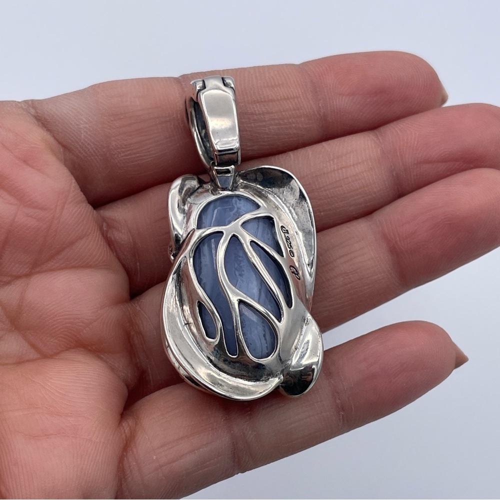 Carolyn Pollack Relios Blue Lace Agate Pendant 925 Sterling Silver Southwestern - Picture 6 of 9